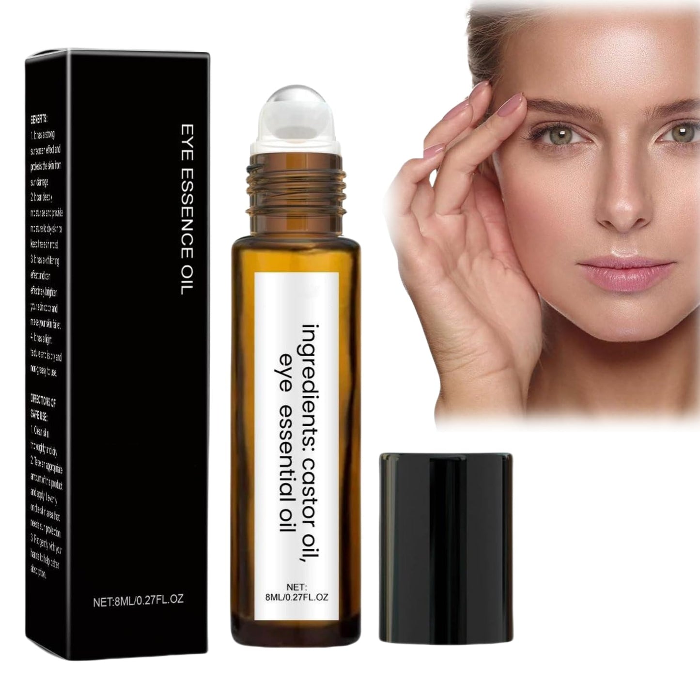 Castor and Frankincense Rollerball Eye Cream for Dark Circles, Puffy Eyes - Anti-Aging Eye Care with Castor Oil