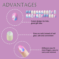 Laza 120pcs Nails Press On Pre-glue Full Cover Glitter Gradient Color Rainbow Sparkling Scale Wave AquariusShort False Nail Kits for Teenager Girls - Silver Pearl