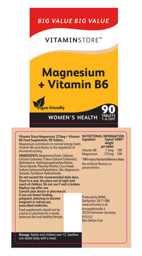Vitamin Store Magnesium & Vitamin B6 Food Supplement, Vegan Friendly, Pack of 6/30 tablets