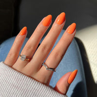 SXVME Orange Press On Nails Short Oval, Glossy Short False Nails Almond, Salon Quality Manicure, Reusable Soft Gel Fake Nails for Women Everyday Wear, 24 Pcs