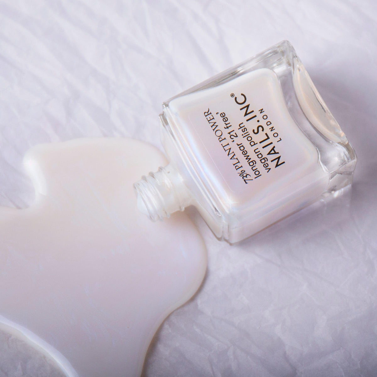Nails Inc Plant Power Nail Polish, Glowing Somewhere, White Shimmer, 73% Plant-Based, Long Wearing, Quick Dry, High Shine Gel Like Finish, 21-Free, Vegan & Cruelty Free Nail Polish, 14 ML