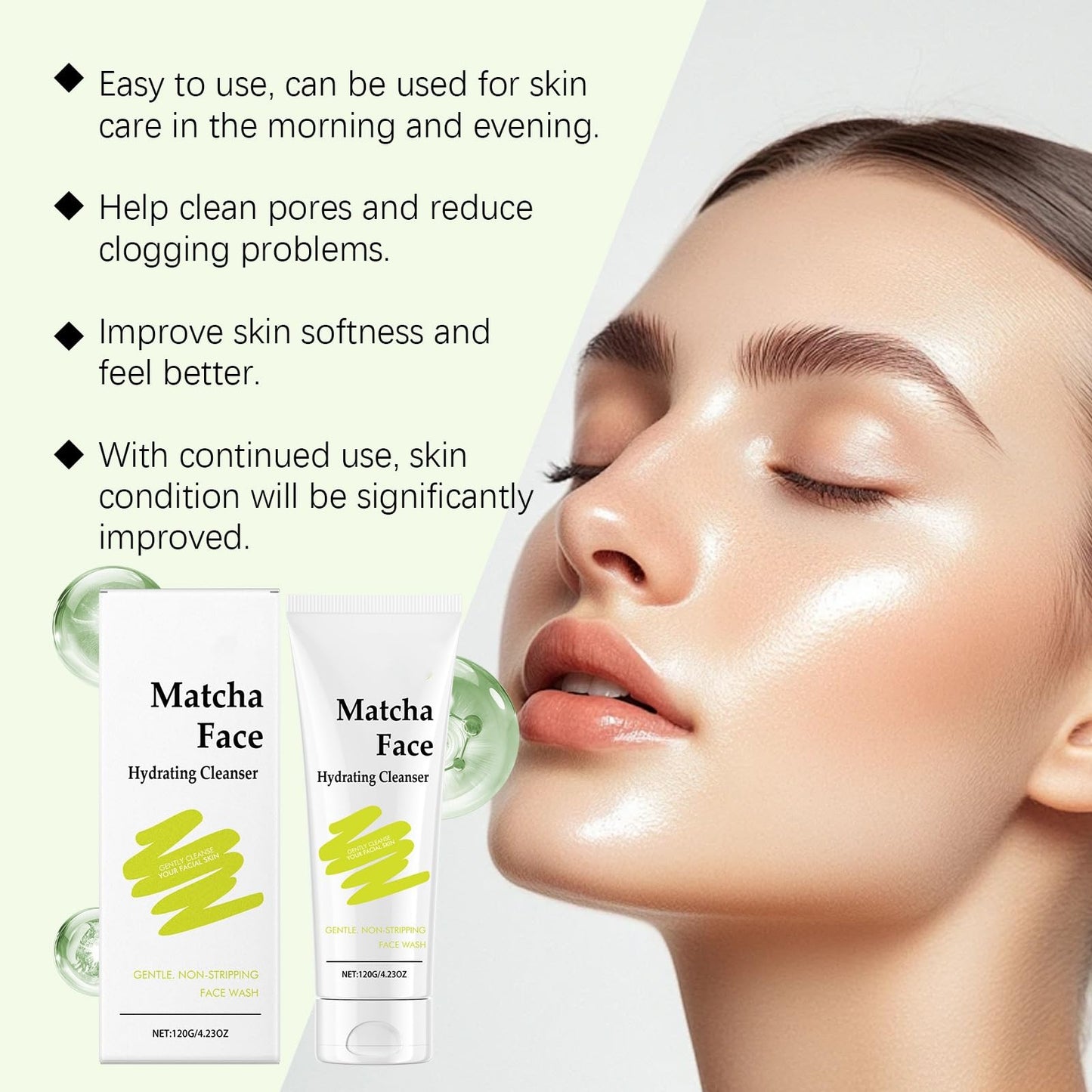 QinZiEn Matcha Hemp Hydrating Cleanser,Gentle Face Wash,Natural Face Wash,Face Moisturiser Cleanser,Exfoliating Fac/e Wa/sh,Fac/e Was/h Women and Men,Face Wa/sh for Dry Skin,Skin Care for All Skin Types