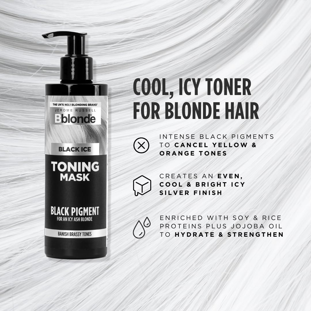 Jerome Russell Bblonde BLACK ICE Toning MASK | Neutralises Yellow & Orange Tones for Icy Silver Blonde Finish | Nourishing Formula with Soy, Rice Proteins & Jojoba Oil | Sulphate-Free | 250ml