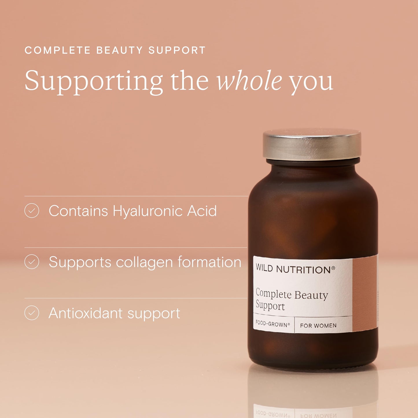 Wild Nutrition WILD NUTRITION Food-Grown Complete Beauty Support | Hair Skin and Nails Vitamins for Women | Antioxidant & Collagen Formation Support | Hyaluronic Acid, Biotin, Zinc, Selenium & More | 60 Capsules