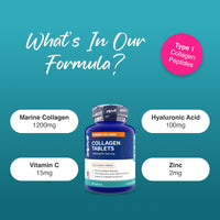 Zipvit Marine Collagen Tablets 1200mg with Hyaluronic Acid, Vitamin C & Zinc, Type 1 Collagen Supplements for Women and Men, Supports Hair, Skin, and Nails, 60 Tablets, 1 Month Supply