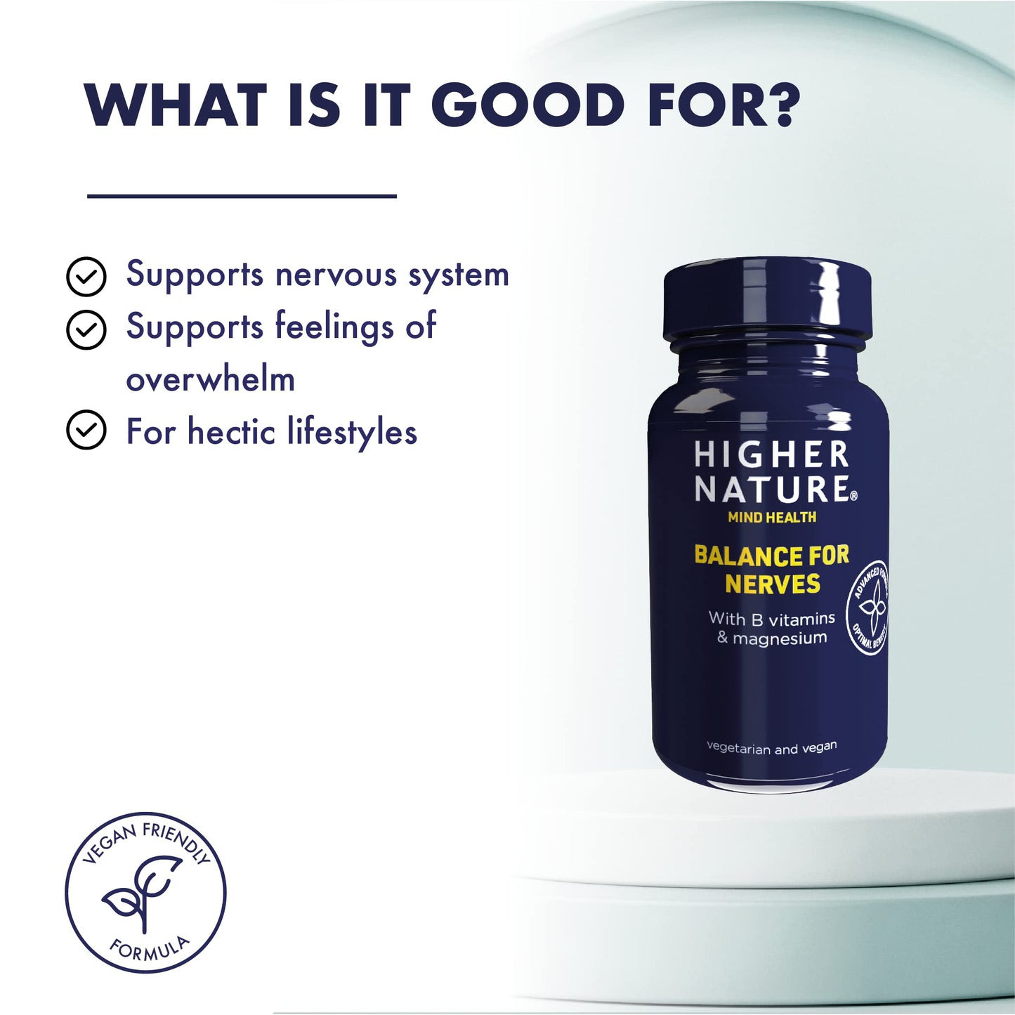 HIGHER NATURE Higher Nature - Balance for Nerves - B Vitamins & Magnesium - Supports The Nervous System - Vitamins B3, B6 & B12 - Vegetarian & Vegan - 90 Capsules