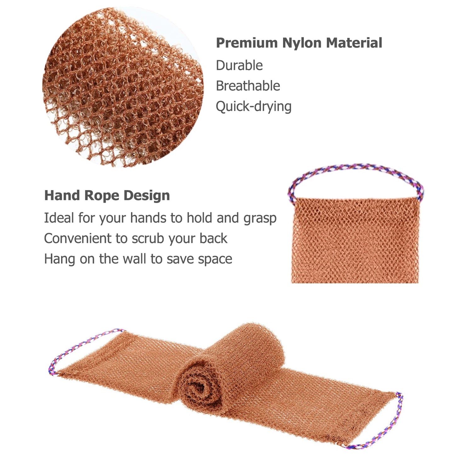 TENQUAN 3 PCS African Exfoliating Net Bath Sponge Exfoliating Body Scrubber Shower Scrubber Skin Smoother for Men Women Clean Clear Exfoliating Daily Wash(Purple Blue Coffee)