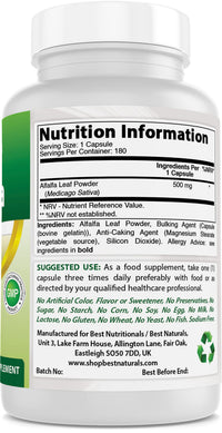 Best Naturals Alfalfa Green Super Food 500 mg 180 Capsules