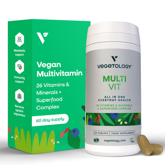 VEGETOLOGY Vegetology MultiVit Vegan Multivitamins w/26 Vitamin & Mineral Supplements – Vitamin Supplements for Metabolic, Brain Function & Immune Support – Multivitamin for Women, Men & Children
