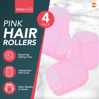 SOL 4pk Pink Hair Rollers for Hair Volume, Velcro Rollers for Hair Roller Pink Hair Curlers Rollers for Hair Curling Velcro Hair Rollers for Long Hair Rollers Self Grip Hair Rollers for Soft Bouncy Curls