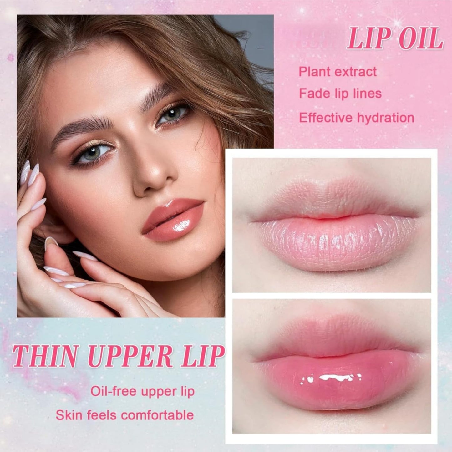 Haiyox 3PCS Glossy Hydrating Lip Oil Set,Cute Fruit-Flavored Lip Gloss Set,Jelly Fruit Lip Oil With Big Brush,Plumping Long Lasting Moisturizing Tinted Lip Balm,Glossy Lip Make Up,No-Sticky