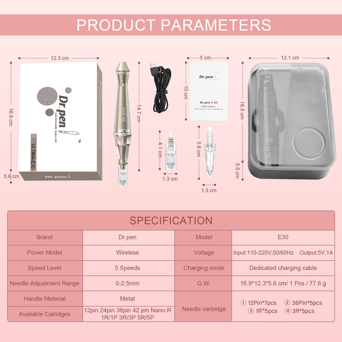 QUELLE Dr. Pen E30 Wireless Microneedling Pen PMU Pen Dual-Use with 22Pcs Cartridges Derma Pen for Skin Care & Permanent Makeup ULTIMA-E30KIT-UK