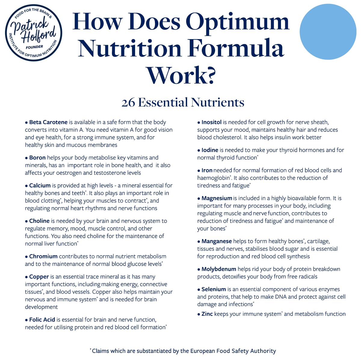 Patrick Holford Patrick HOLFORD Optimum Nutrition Formula/The Ultimate, Multi-Vitamin & Mineral Supplement/for Daily & Long-Term Health / 24 Nutrients/Naturally Sourced / 60 Tablets/Vegan/for Women & Men