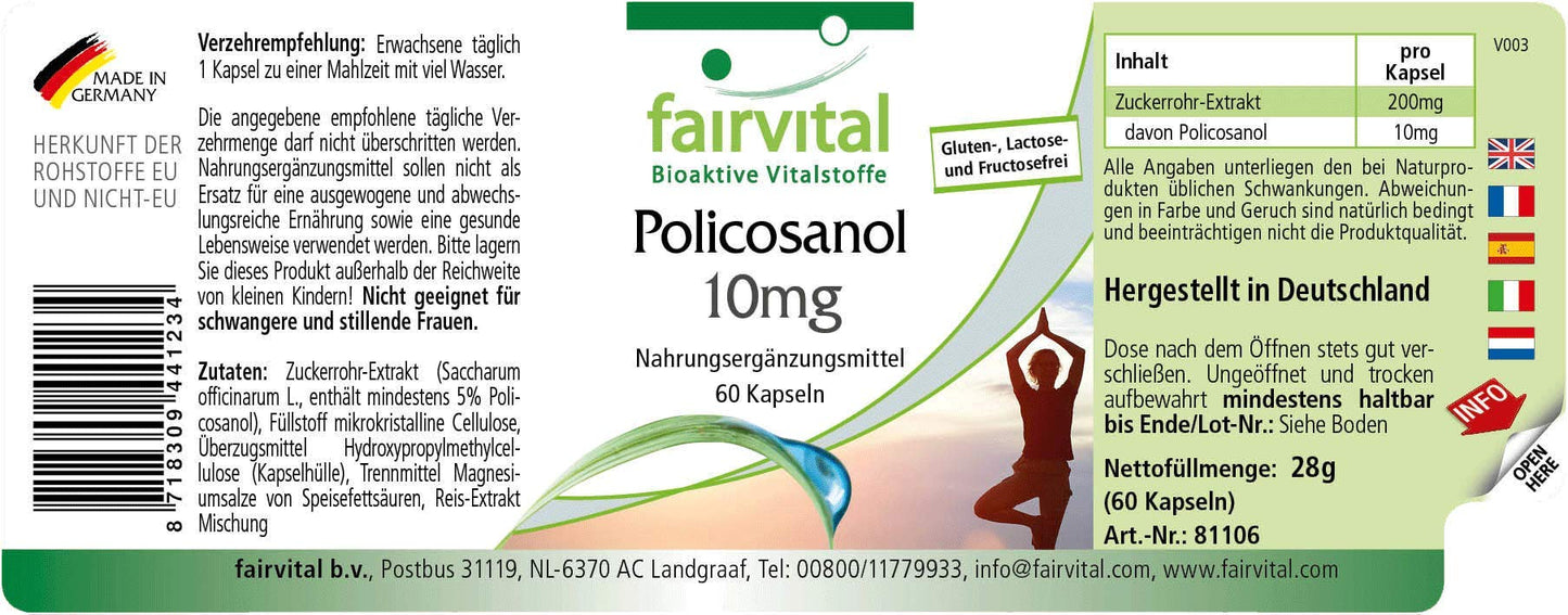 fairvital Fairvital | Policosanol 10mg - Vegan - HIGH Dosage - 60 Capsules