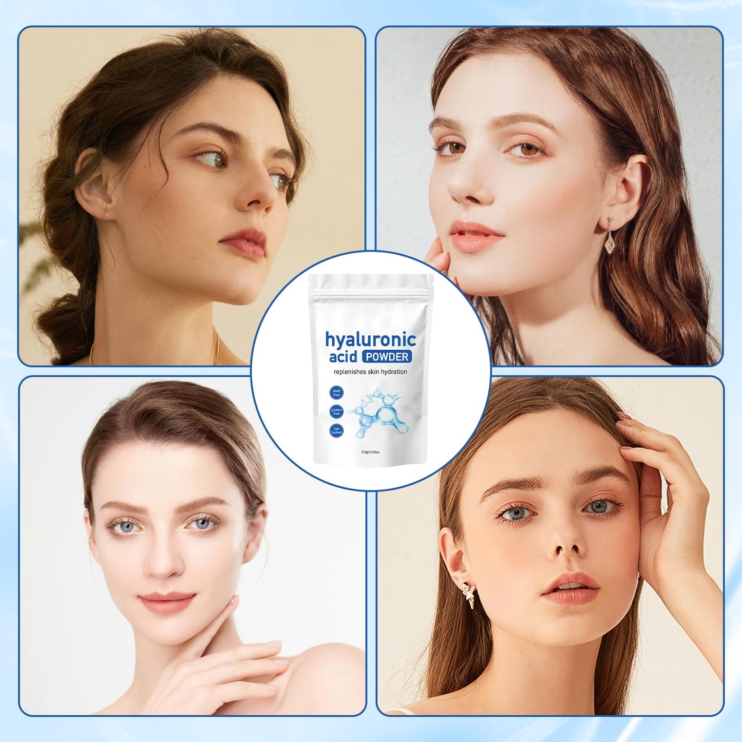 GMHLLES 2 PCS Hyaluronic Acid Powder for Face Hyaluronic Acid Powder Organic Skin Care Formula Low Molecular Weight Water-Soluble for Skin Hydration and Moisture Smooths Wrinkles