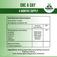 REBIRTH WELLNESS BE YOURSELF | ONLY BETTER Digestive Enzyme Supplements - 120 Tablets for Optimal Gut Health - Contains DigeZyme, Lactase, Protease - Promotes Healthy Digestion, Essential Digestive Enzymes - UK Made, Vegan