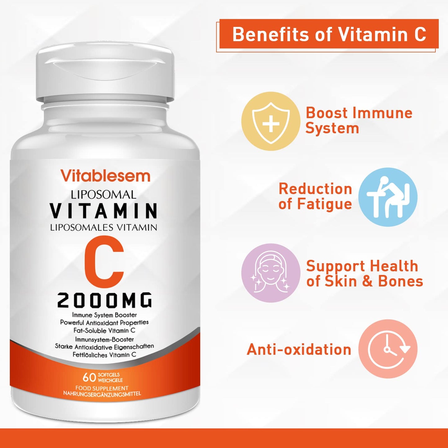 Vitablesem Liposomal Vitamin C Capsules 2000MG (3 Pack) - High Strength Gluten Free & Ascorbic Acid - Immune Support Antioxidant Supplement - Non-GMO