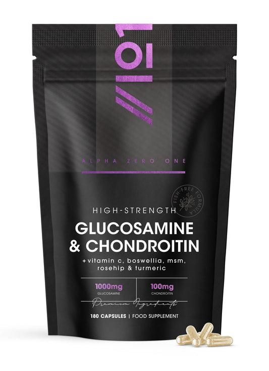 ALPHA01 Glucosamine & Chondroitin Complex - 180 Capsules - with MSM, Boswellia, Rosehip, Ginger & Turmeric - Made from Pasture Raised, Grass-Fed Bovine - By Alpha01