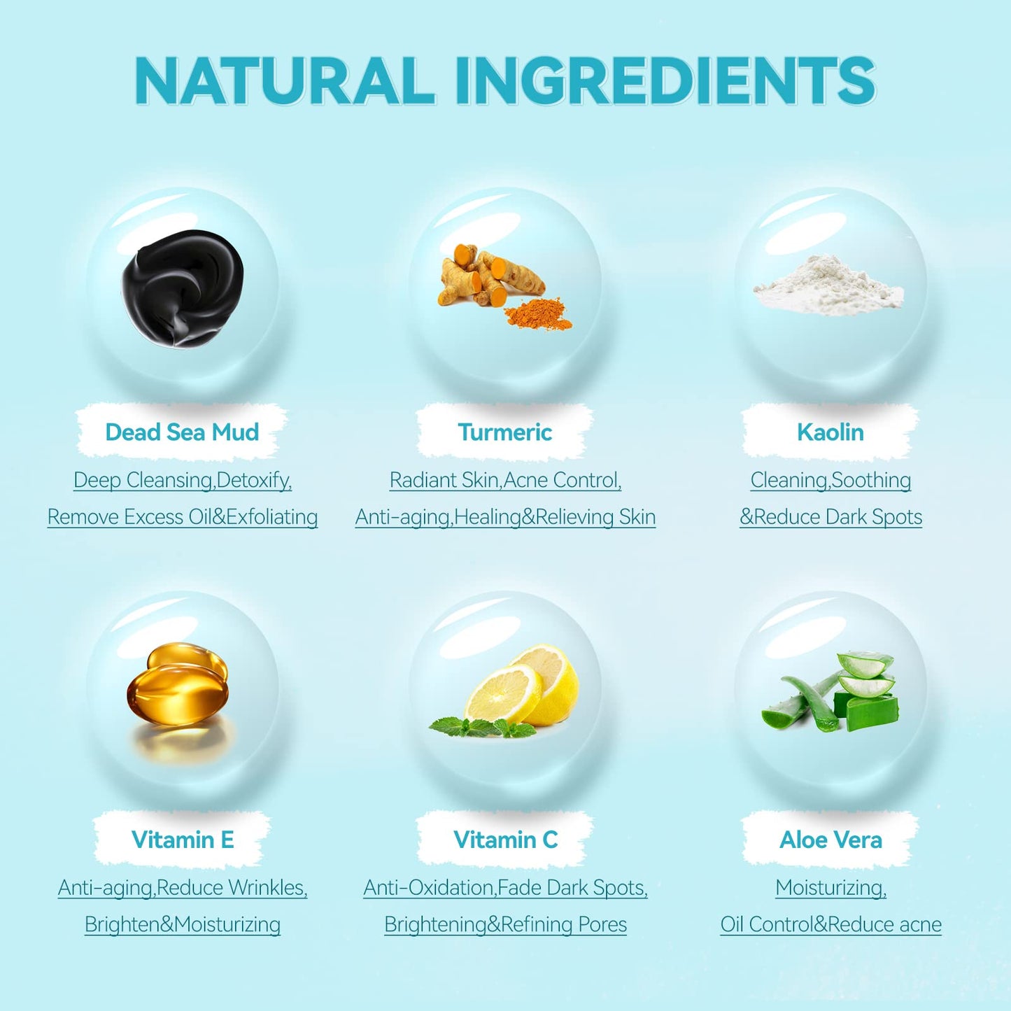 Ingbear Green Tea Clay Mask, Dead Sea Minerals Mud Mask, Turmeric Clay Facial Mask, Face Masks Skincare for Pore, Blackhead, Blemish and Acne, 70g*3