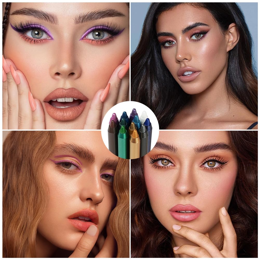 LOPHE 12 Colorful Eyeliner Pencils, Rainbow Colors, Matte Finish, Long-lasting & Waterproof, Smudge-Proof, Christmas & Masquerade Makeup (12PCS-Eyeliner Pencils)