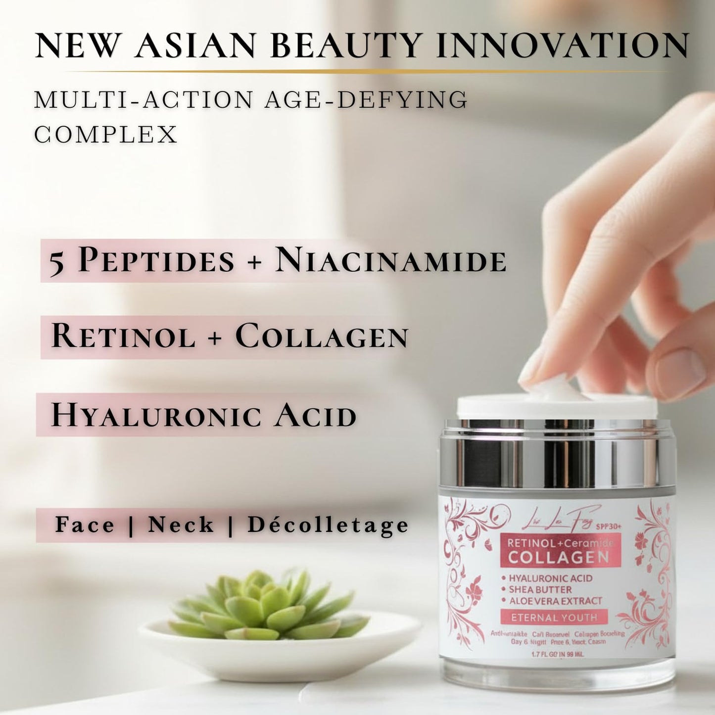 Liv La Fay Retinol, 5 Peptides & Collagen Face Cream SPF 30 | Anti-Aging Day & Night Moisturiser with Hyaluronic Acid, Ceramides & Niacinamide | Face, Neck & Decollete | Korean-Inspired | 50ml