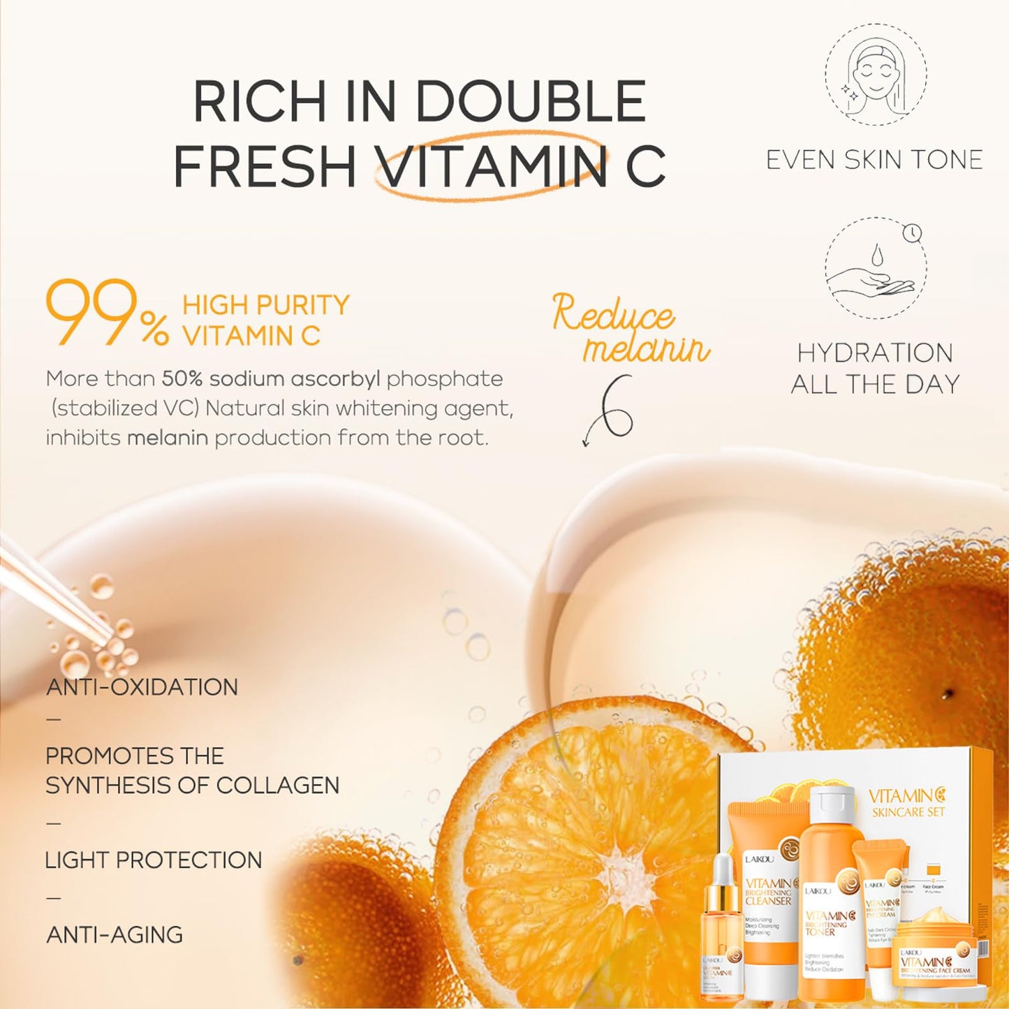 HAORQEE Skin Care Sets & Kits for Teenage Girls Gifts, Vitamin C Skincare Set Simple Beauty Pamper Anti-Ageing,Brightening,Moisturising Gift Sets for Women, Includes Cleanser-Toner-Serum-Eye Cream-Serum Cream