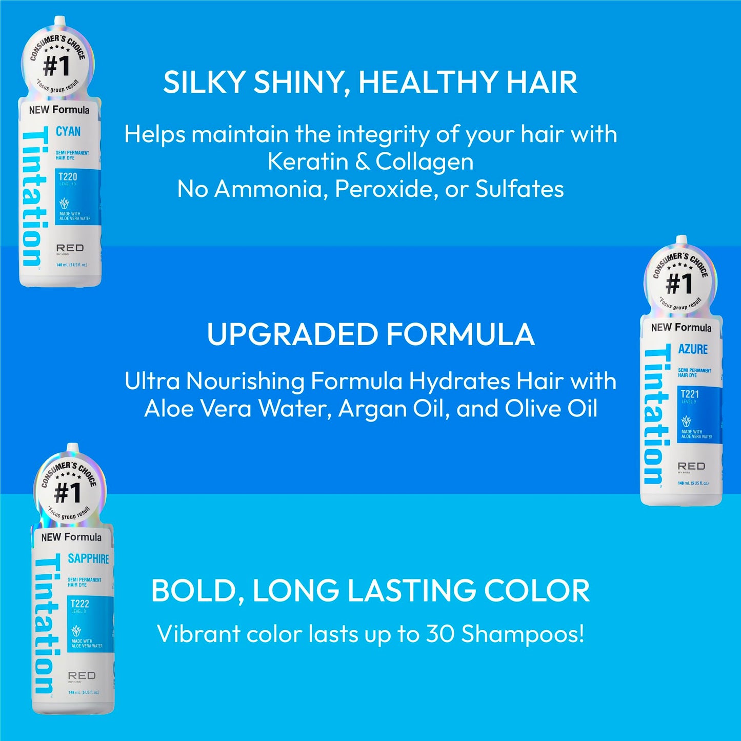 KISS Kiss Tintation Semi Permanent Hair Colour With Argan oil, Aloe Vera - Azure T221