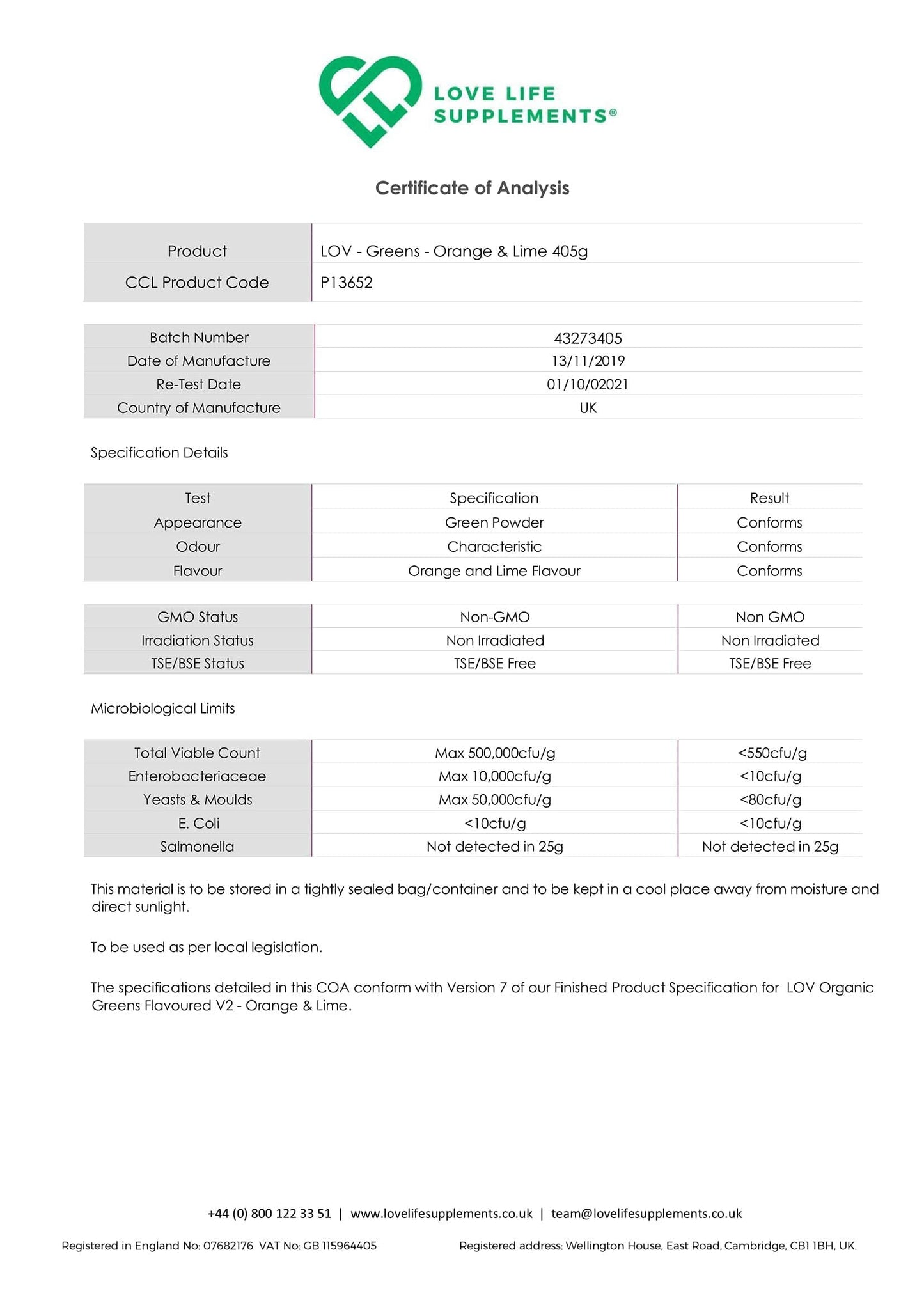 Organic Greens Powder | Orange and Lime Flavour | 273g - 30 Servings | 7 Organic Green Vegetables Including Pea Protein | Includes Prebiotics (Inulin) and Probiotics (Lactospore® Bacillus Coagulans)