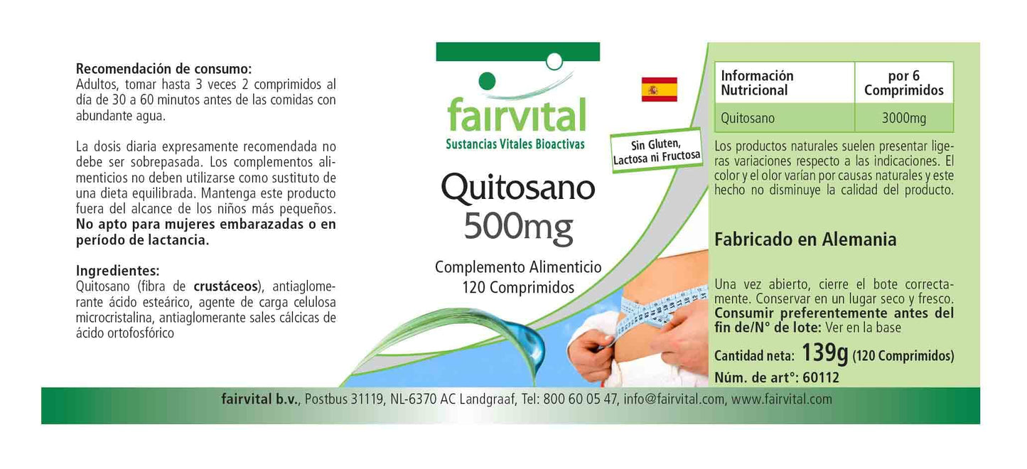 fairvital Fairvital | Chitosan 500mg - HIGH Dosage - 120 Tablets - Natural Fiber