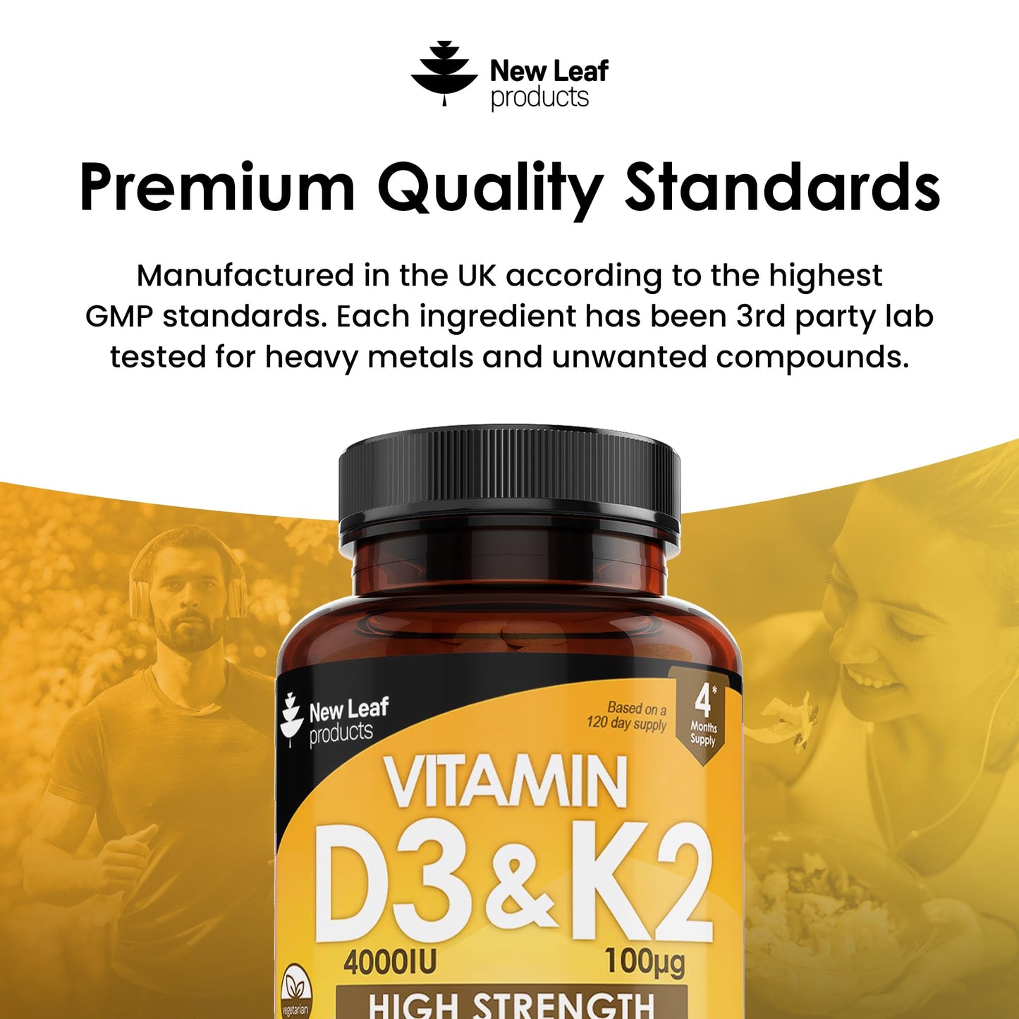 Vitamin D3 K2 - Vitamin D3 4000iu & Vitamin K2 100ug (MK7) 4 Months Supply, Supports Immunity, Calcium Absorption and Bone Health, Non-GMO, UK Made by New Leaf 365 Micro Small Vegetarian Tablets,