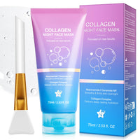 CFHQXSZ Collagen Night Wrapping Mask, Collagen Overnight Peel-Off Mask, Overnight Wrapping Peel Off Face Masks with Brush, Elasticity & Hydration Overnight Wrapping Peel Off Facial Mask