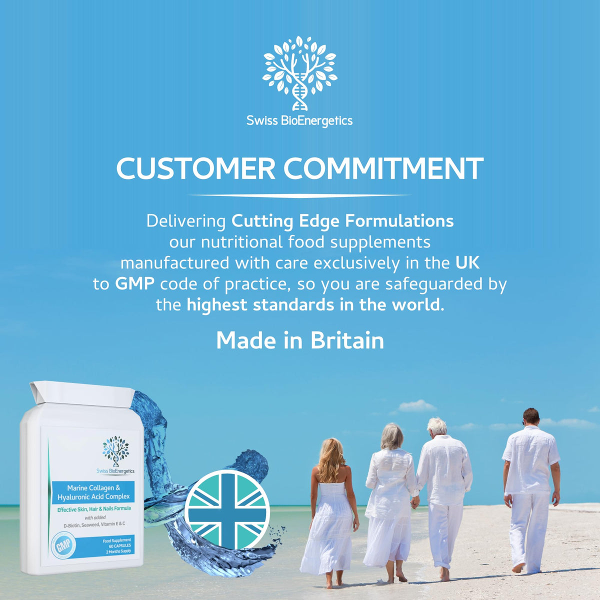 swiss bioenergetics Marine Collagen & Hyaluronic Acid Complex - 60 Capsules - 500mg of Highly Bioavailable Naticol® Hydrolysed Collagen