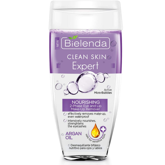 Bielenda Clean Skin Expert - Nourishing, 2-Phase Eye And Lip Make-Up Remover - Clean Skin Expert Nourishing 2-Phase Eye And Lip Make-Up Remover With Argan Oil - 150 ml