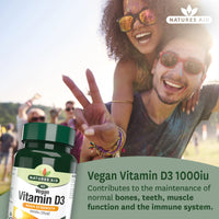 Natures Aid Vegan Vitamin D3 Tablets, 1000 iu, Count 60