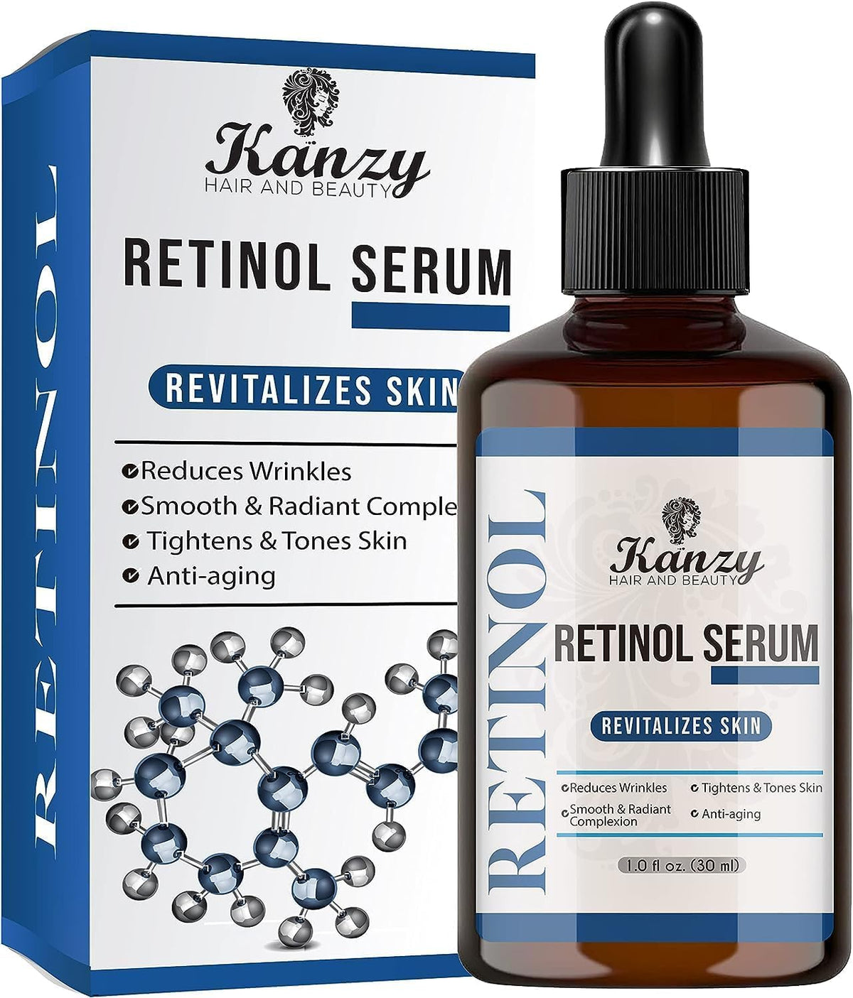 KANZY HAIR AND BEAUTY Kanzy Retinol Serum for Face 2.5% Retinol with Hyaluronic Acid, Vitamin E & Jojoba Oil 30 ml Anti Aging & Anti Wrinkle Serum for Scars, Dark Spots & Fine Lines Moisturizing Face Serum for Women & Men
