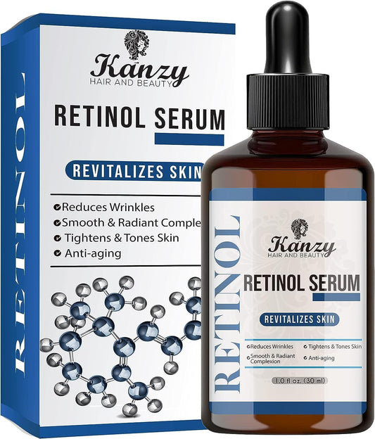 KANZY HAIR AND BEAUTY Kanzy Retinol Serum for Face 2.5% Retinol with Hyaluronic Acid, Vitamin E & Jojoba Oil 30 ml Anti Aging & Anti Wrinkle Serum for Scars, Dark Spots & Fine Lines Moisturizing Face Serum for Women & Men