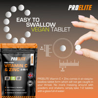 Vitamin C and Zinc 360 Tablets Vegan - Ascorbic Acid with Added Zinc - Maintenance of Normal Immune System - High Strength Vitamin C & zinc Capsule & Powder Alternative by PROELITE