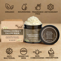 Whipped Tallow Cream - Beef Tallow Moisturiser & Tallow Balm for Dry & Sensitive Skin, 100% Grass Fed Beef Tallow for Skin Care, Enriched with Vanilla Extract, Natural Nourishing for Face & Body