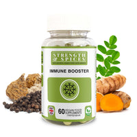 STRENGTH & SPICES100% Natural Vegan Food Supplements Strength & Spices Immune System Booster, Turmeric and Black Pepper Capsules with Moringa Powder, and Maca, Antioxidant-Rich Blend to Improve Immune Functions and Overall Wellness, 1000mg, 60 Capsules