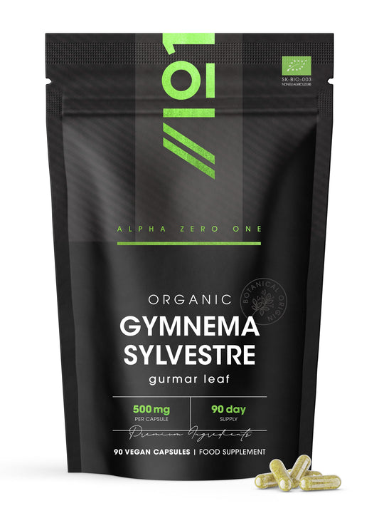 ALPHA01 Organic Gurmar (Gymnema Sylvestre) 500mg - 90 Vegan Capsules (3 Month Supply) – High Strength Gurmar Leaf Supplement – Resealable and Recyclable Pouch by Alpha01
