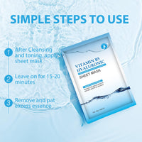 IREV Pack of 10 Hyaluronic Acid Face Masks Skincare with Vitamin B5, Daily Care Face Sheet Mask Hydrating Moisturizing Facial Mask Beauty Face Mask for All Skin