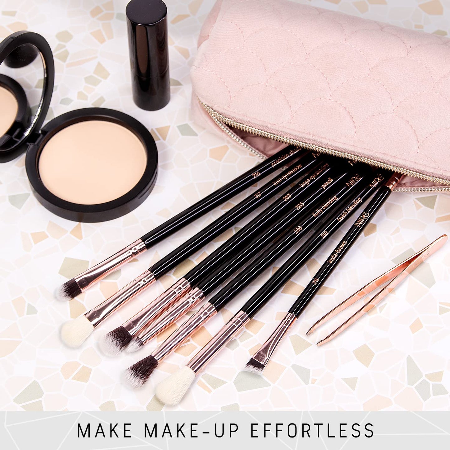 Niré Beauty Eye Brush Set - Award Winning Eye Makeup Brushes for Eyes and Brows Including Eye Shadow Brush Set, Eyebrow Brush and Tweezers