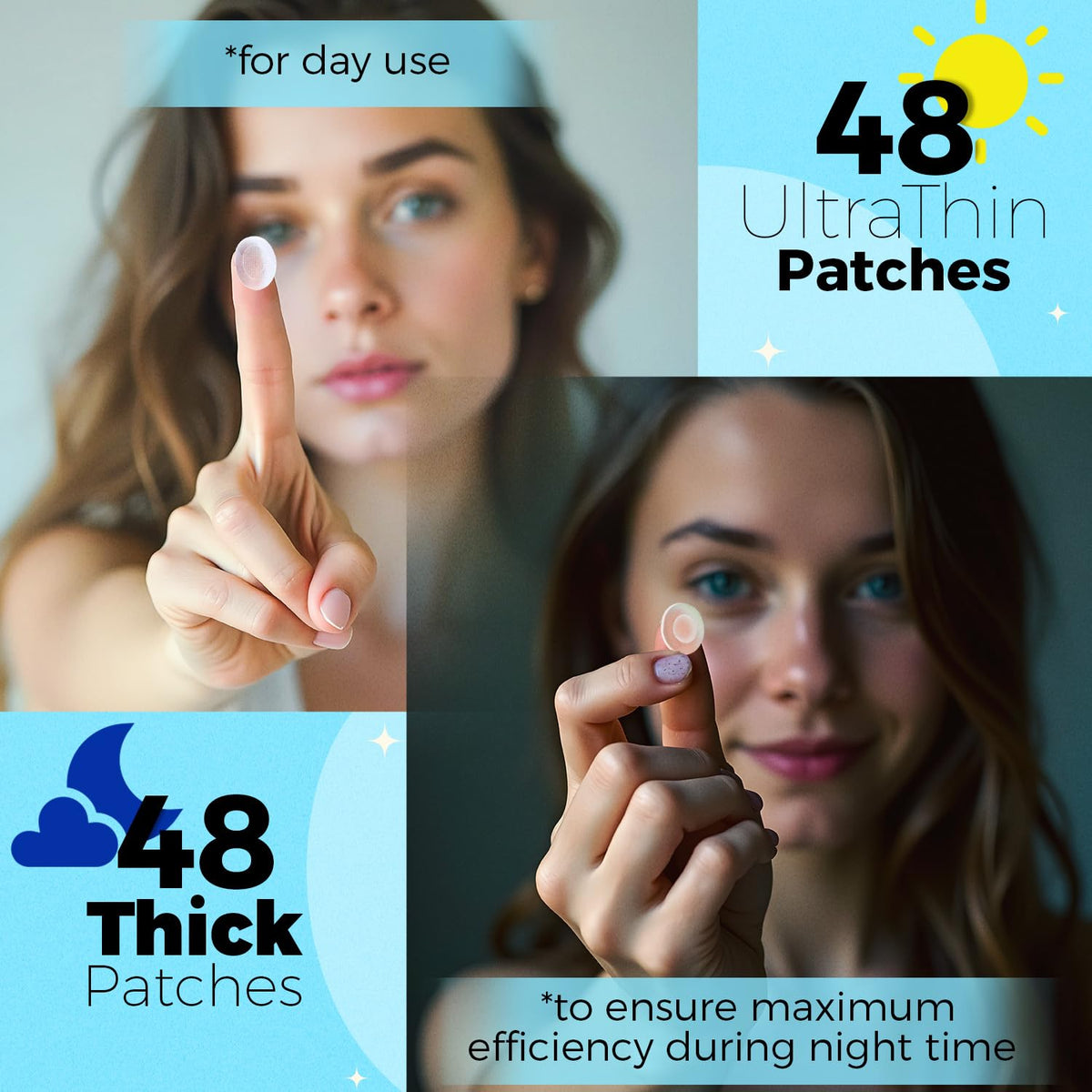 PurePatch Pimple Patches - 96 Hydrocolloid Spot Patches with Salicylic Acid & Tea Tree Oil, 3 Sizes, Night & Day Acne Treatment Pack, Ultra Thin Day & Thick Night, Easy Removal Perforated Sheets