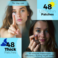 PurePatch Pimple Patches - 96 Hydrocolloid Spot Patches with Salicylic Acid & Tea Tree Oil, 3 Sizes, Night & Day Acne Treatment Pack, Ultra Thin Day & Thick Night, Easy Removal Perforated Sheets