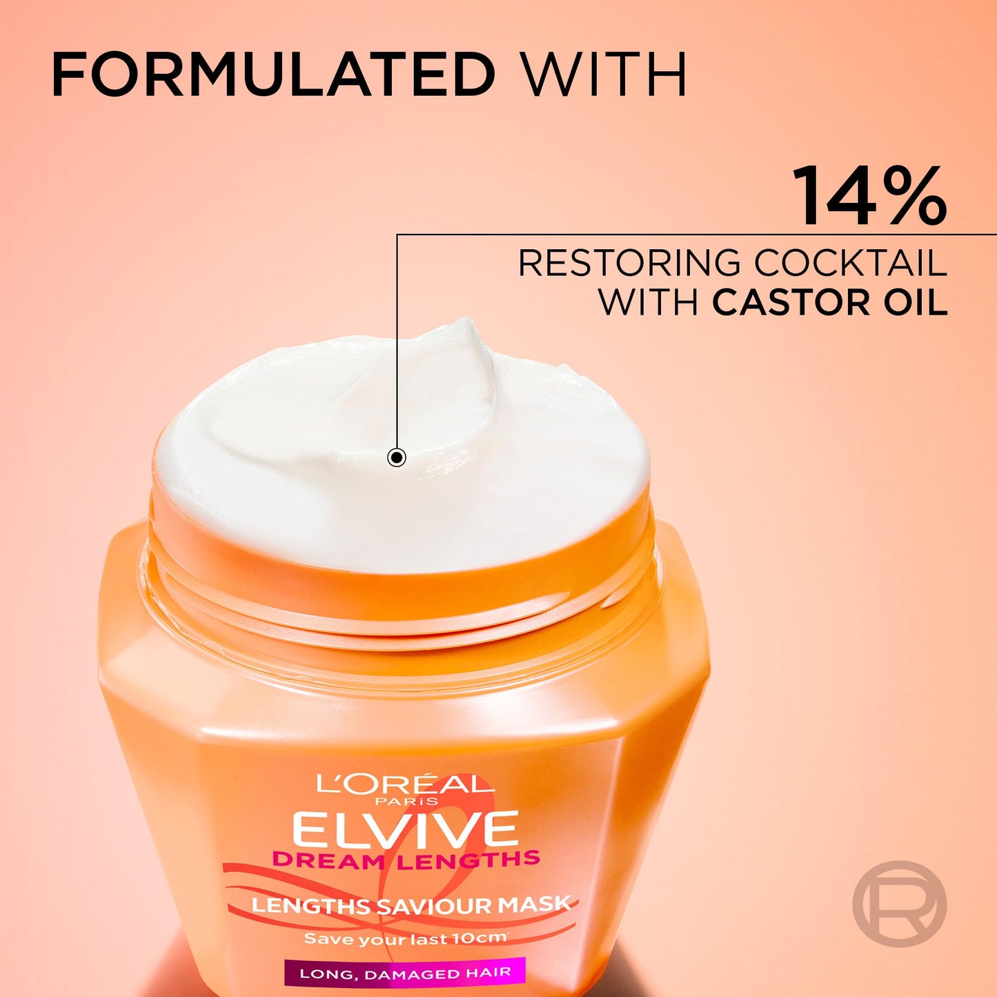 L'Oreal Paris Elvive Dream Lengths Hair Mask, Nourishing & Strengthening Treatment, Enriched with Castor Oil, For Long, Damaged Hair 300ml