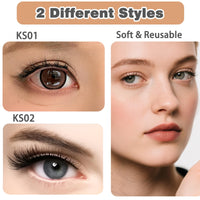 AmiCera Magnetic Eyelashes, Reusable Magnetic Eyelashes with Applicator Natural Look, No Glue/Eyeliner Needed, 2 Styles False Eyelashes Kit Easy to Wear & Remove All-Day Comfort (2 Pairs)