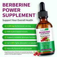 jollifish Berberine Liquid Drops, Berberine Supplement with High Strength Support Energy, Gut Health, Immune System & Metabolism Support, Health Supplement & Vitamins for Women & Men, Sugar Free, Non-GMO - 60ml