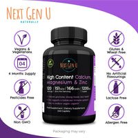 NGU Next Gen U Calcium Magnesium Zinc - Essential Mineral Supplement - 240 Vegan Caplets - for Immune Support and Bone Strength - for Adults Women and Men - by NextGenU