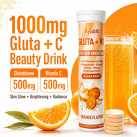 Ayaani Glow Orange Glutathione Beauty Drink | 1000mg Gluta + C with Glutathione 500mg + Vitamin C 500mg | Skin Glow, Brightening, Radiance & Even Tone | Zero Sugar, No Fillers | 20 Tablets