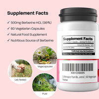 Lifetropics Pure Berberine - 500mg Berberine HCL Supplement - Lab Tested Authentic - Vegan Friendly - 60 Plant-Based Pullulan Capsules